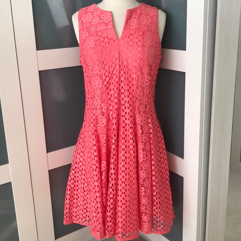 Melonie T coral lace cut out dress